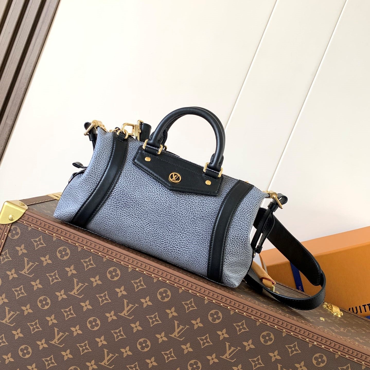 LV Nano LV Biker 30cm Black Light Gray Sheepskin & Cowhide Metal