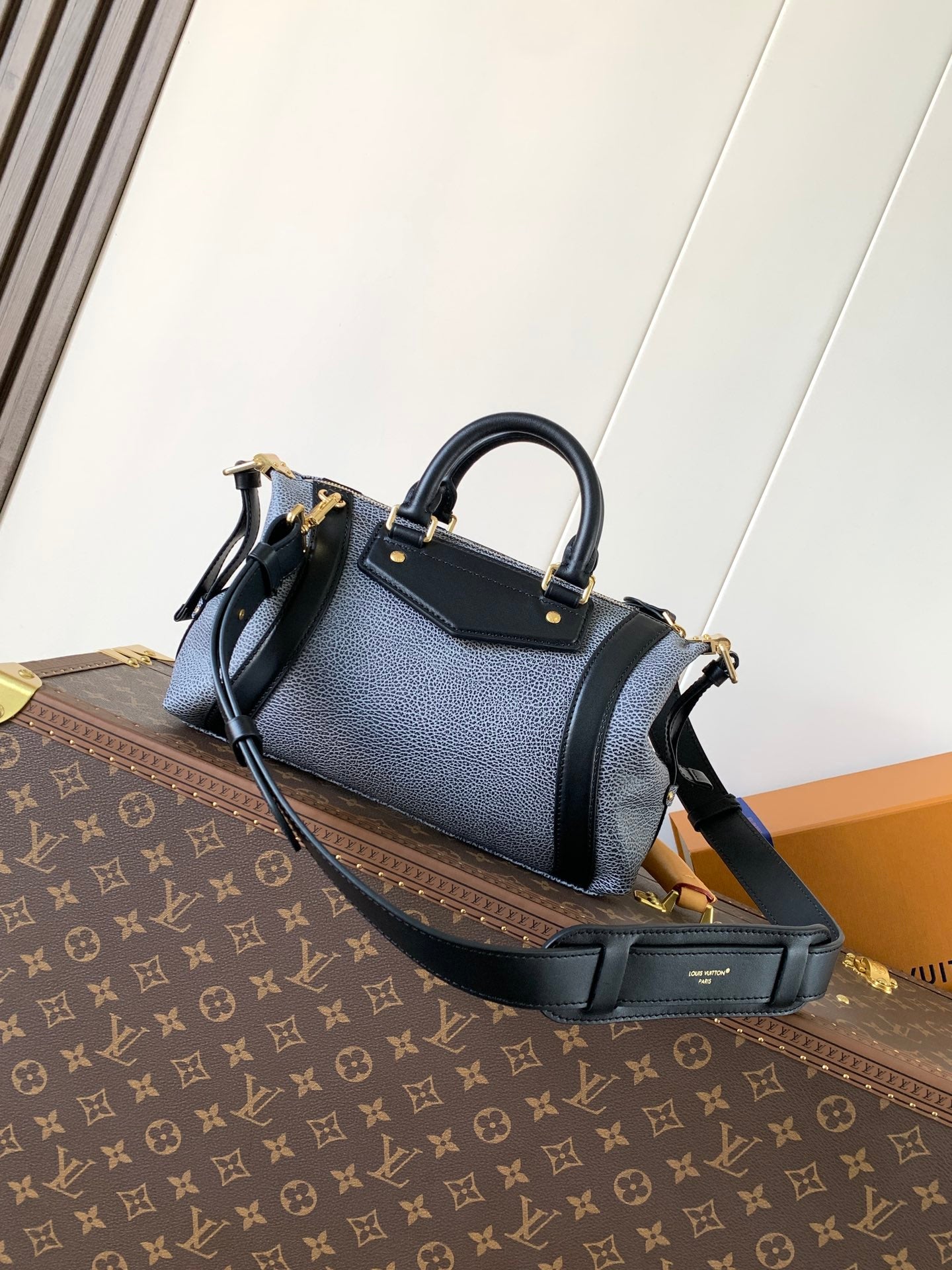 LV Nano LV Biker 30cm Black Light Gray Sheepskin & Cowhide Metal