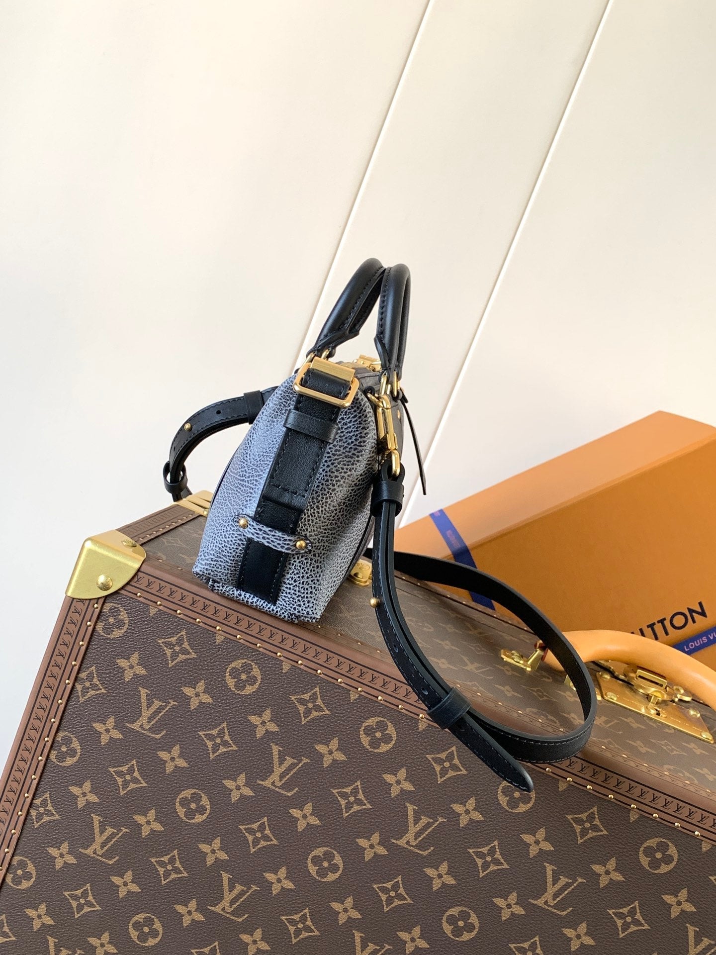 LV Nano LV Biker 23cm Black Light Gray Sheepskin & Cowhide Metal