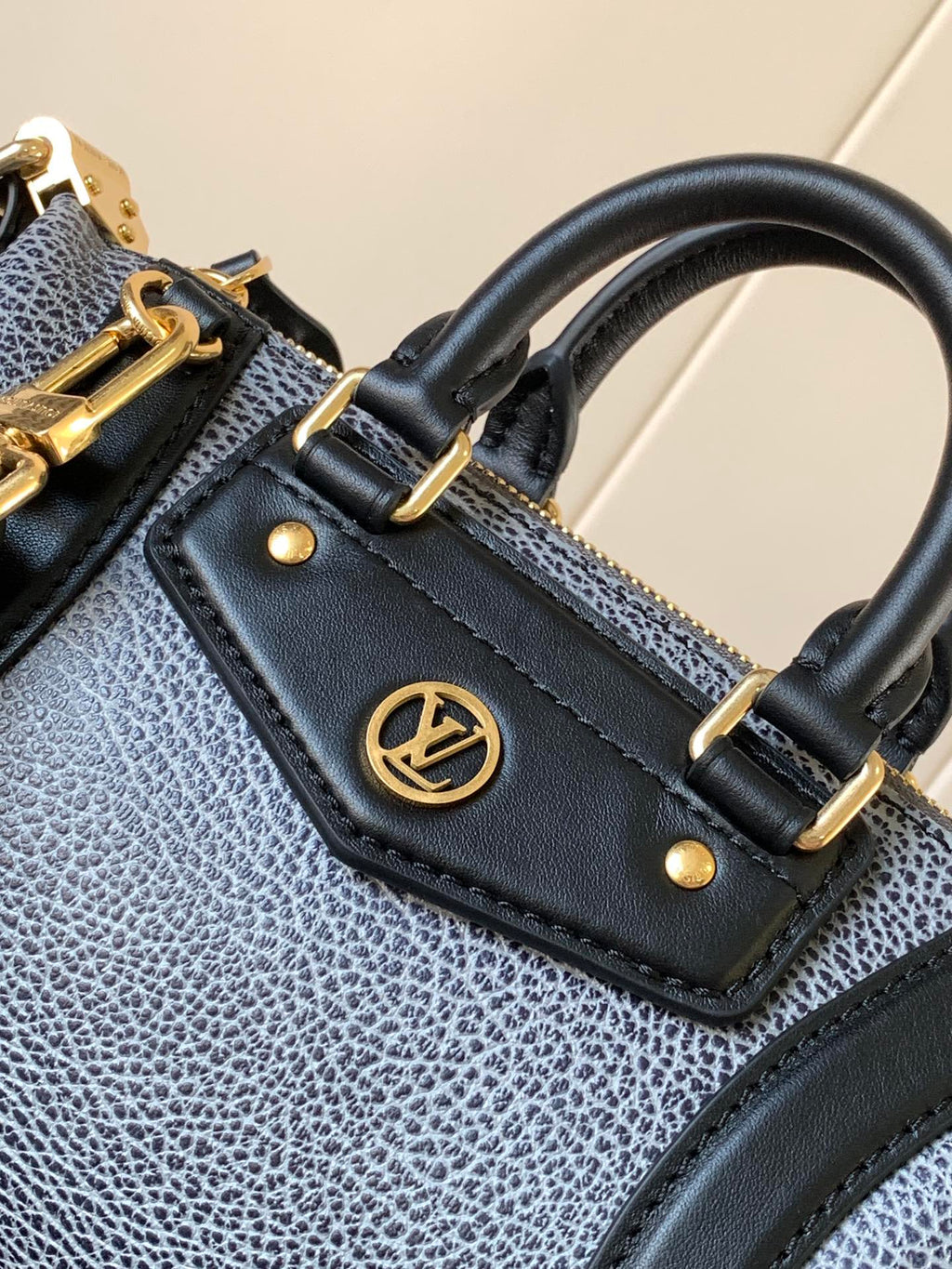 LV Nano LV Biker 23cm Black Light Gray Sheepskin & Cowhide Metal
