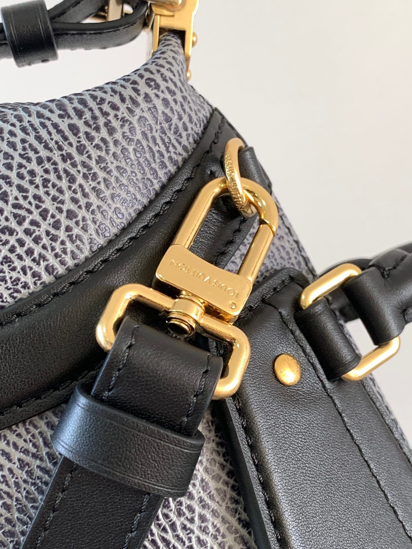 LV Nano LV Biker 23cm Black Light Gray Sheepskin & Cowhide Metal
