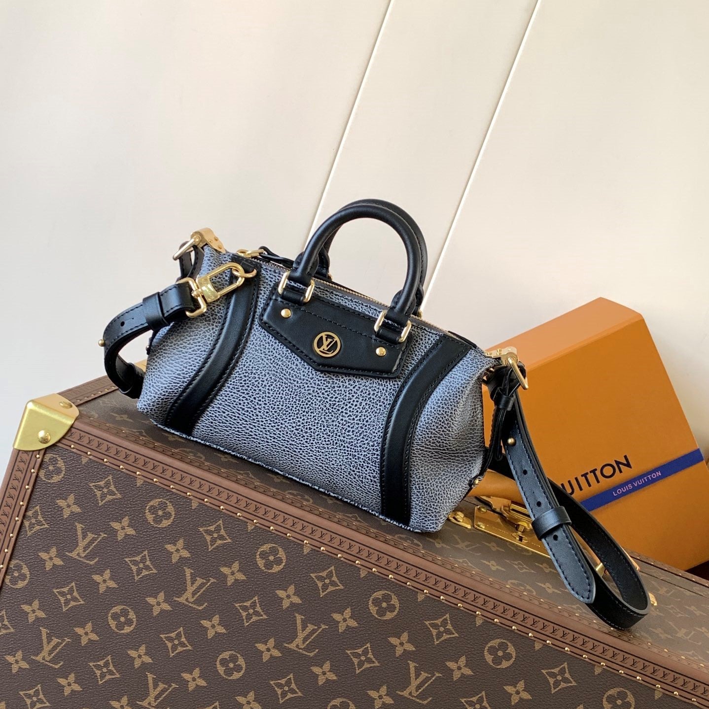 LV Nano LV Biker 23cm Black Light Gray Sheepskin & Cowhide Metal