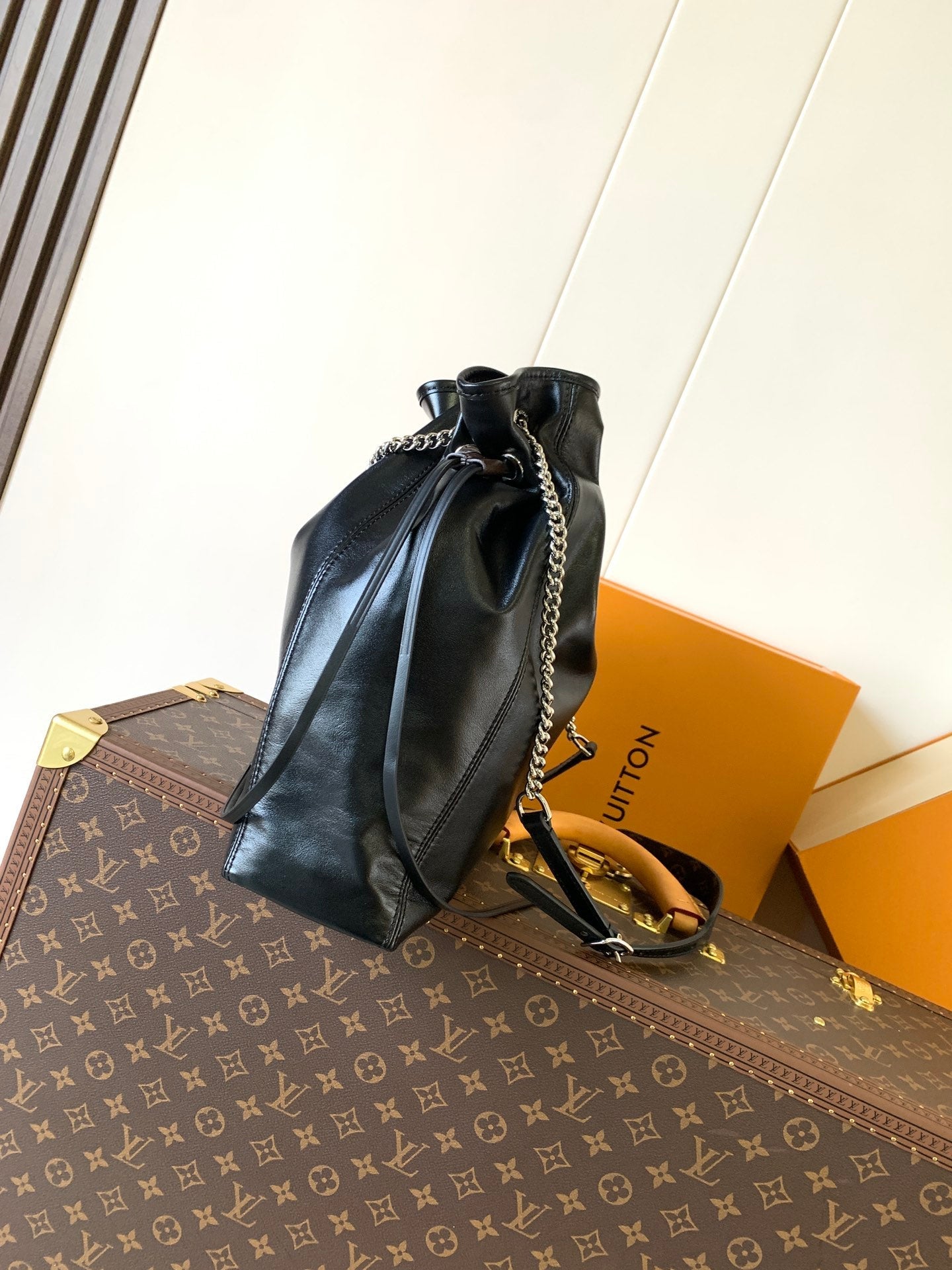 LV Off Duty Backpack 33cm Black Lambskin Sliver HW