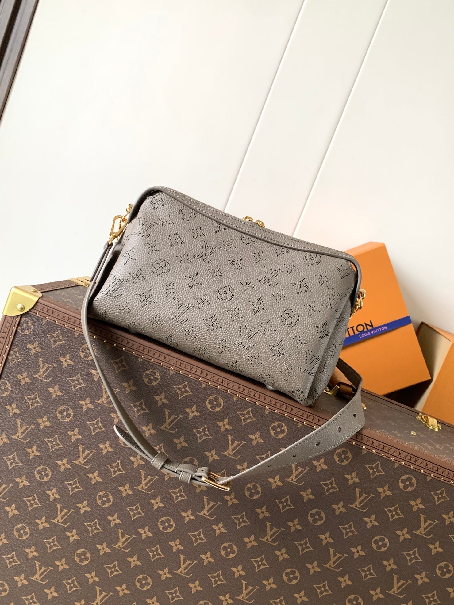LV M25904 Hand It All PM Taupe Perforated Mahina Calfskin