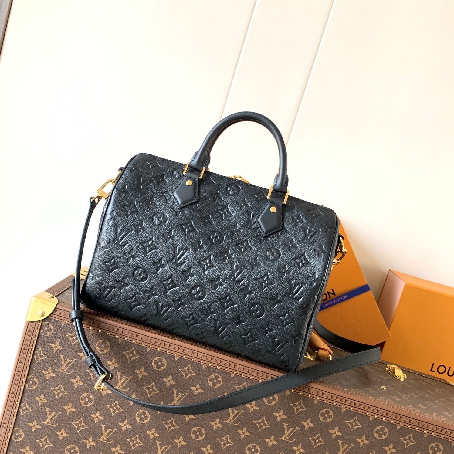 LV M47186 Speedy Soft 30 Black Monogram Empreinte Leather