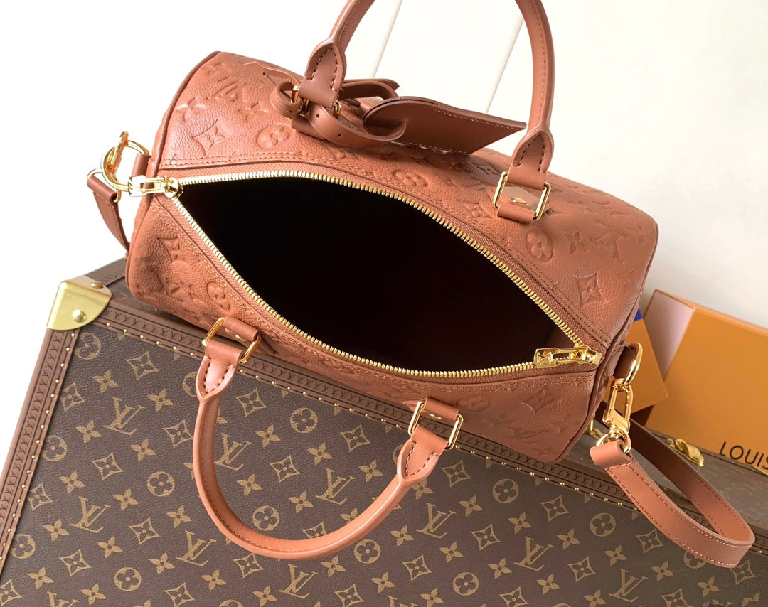 LV M28662 Speedy Soft 30 Camel Brown Monogram Empreinte Leather