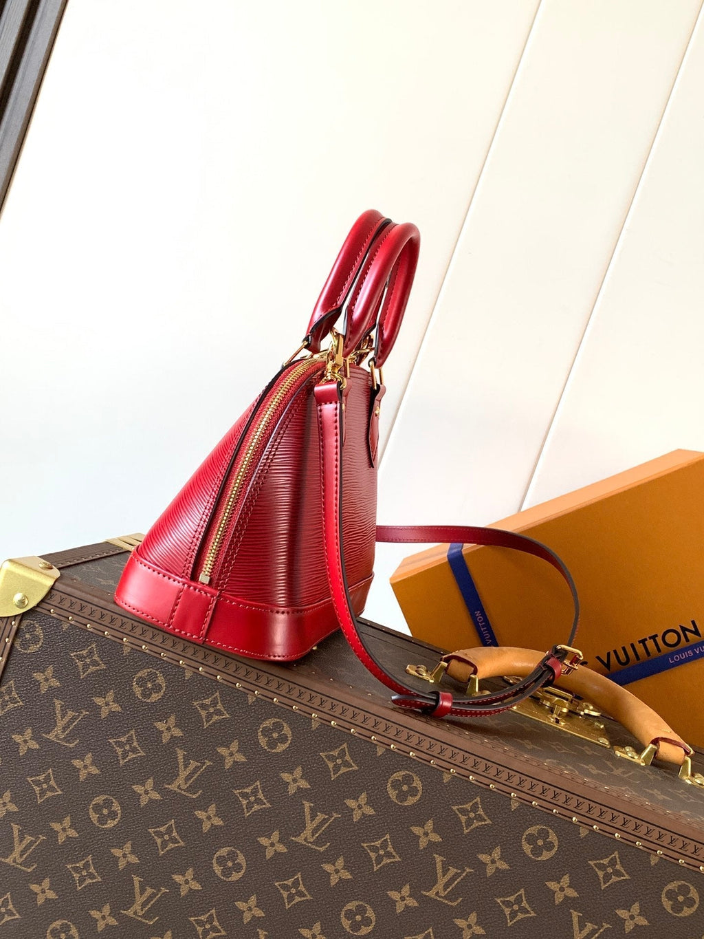 LV M25562 Alma BB Burgundy Epi Leather