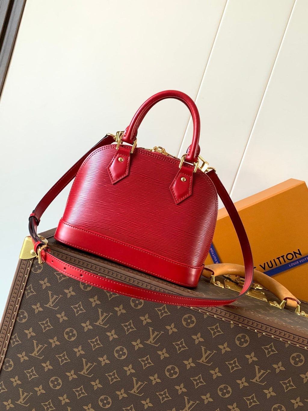 LV M25562 Alma BB Burgundy Epi Leather
