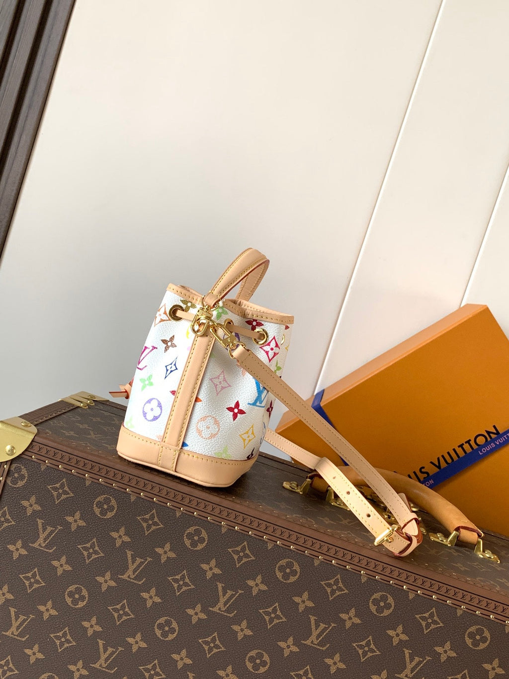 LV Nano Noé Bag White Beige Monogram Canvas Cowhide 281677