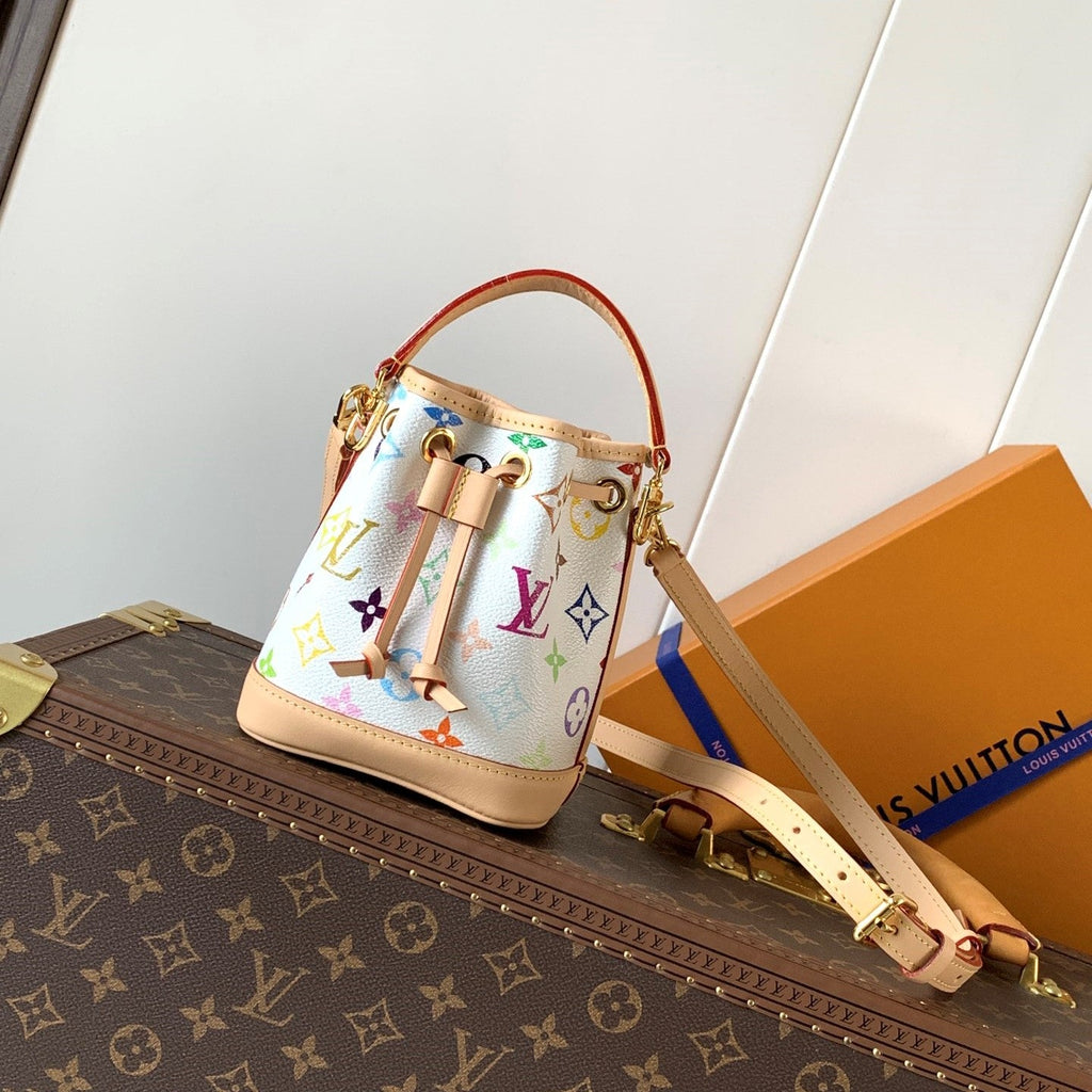 LV Nano Noé Bag White Beige Monogram Canvas Cowhide 281677