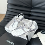 Double C Classic One-Strap Sandals White Gray Smoke Lambskin