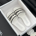 Woven Embroidered Letter Slippers White Black
