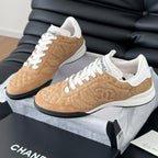 CC SNEAKER IN PEANUT BROWN MIX WHITE EMBROIDERED LAMBSKIN