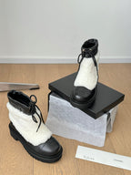 CC Ankle Boots Black Mix White Calfskin And Fleece