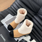CC 25 new sock boots black beige knit wool suede  458776