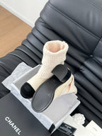 CC 25 new sock boots white black knit wool suede  458777
