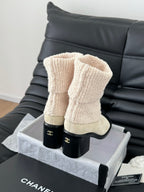 CC 25 new sock boots white black knit wool suede  458777