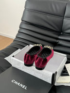 CC Ballet Flats In Burgundy Velvet Fabric 143526