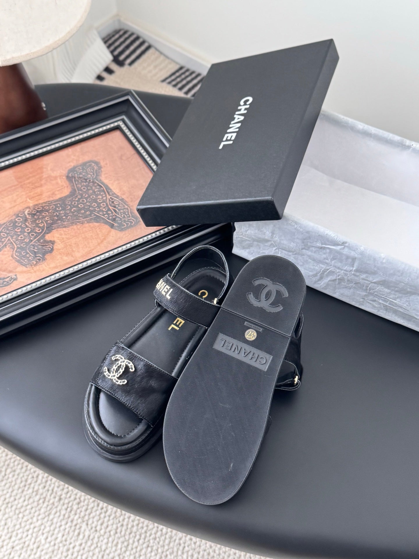 Chanel Sandal Black Horsehair Calfskin 399232