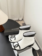 CC 2025   Cambon Mid-Calf Short Boots White Black Cowhide 550633