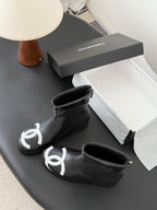 CC 2025   Cambon Mid-Calf Short Boots Black White Cowhide 550634