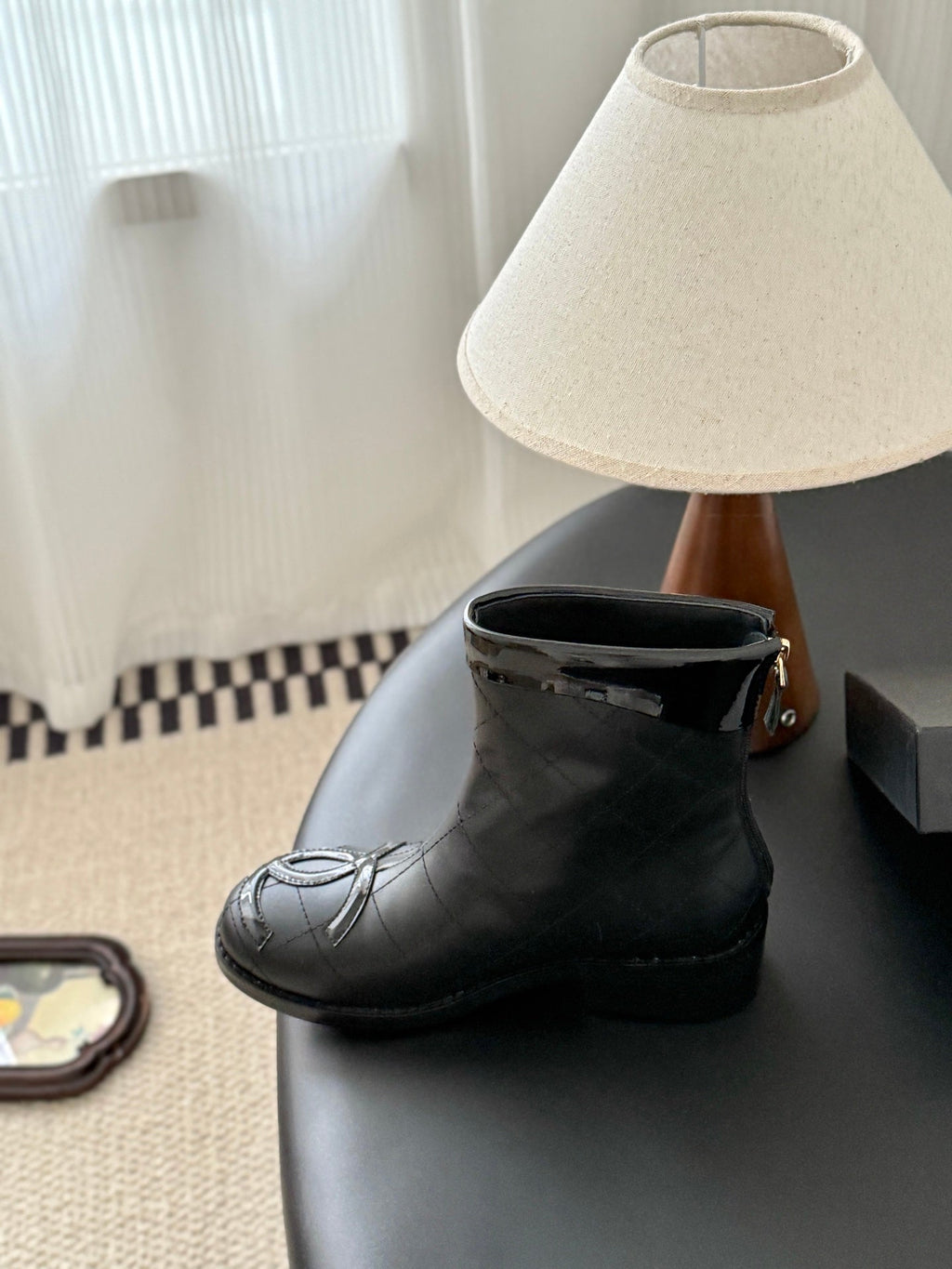 CC 2025 Vintage Cambon Mid-Calf Short Boots Black Cowhide 550635