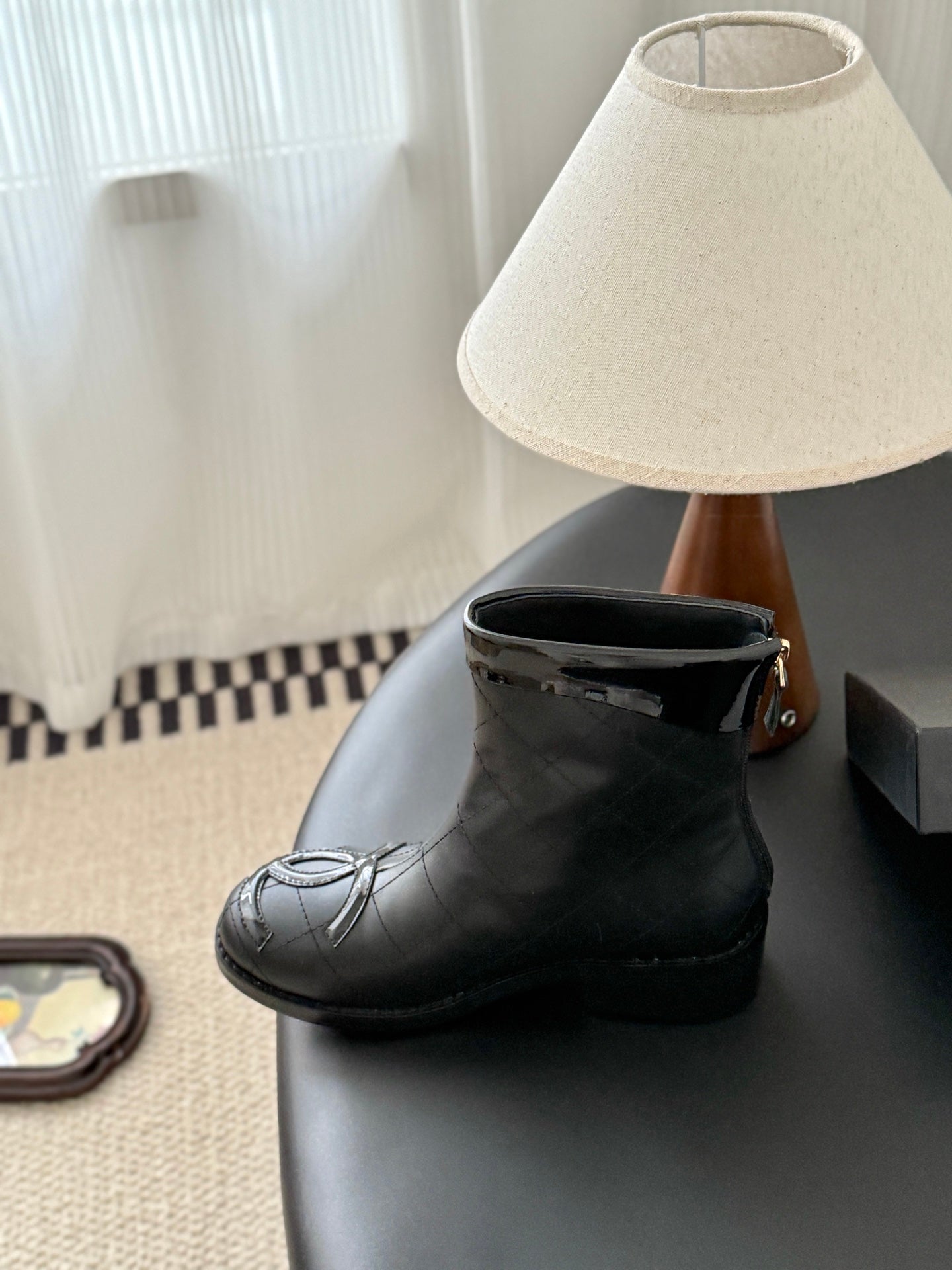 CC 2025   Cambon Mid-Calf Short Boots Black Cowhide 550635