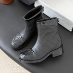 CC 2025 Vintage Cambon Mid-Calf Short Boots Black Cowhide 550635