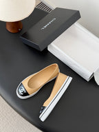 CC 26P Ballet Flat Black Beige Patent Leather Lambskin 670802
