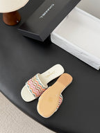 CC 26SS Slippers White Colorful Woven Lambskin 670820