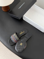 CC 26SS Slippers Black Colorful Woven Lambskin 670822