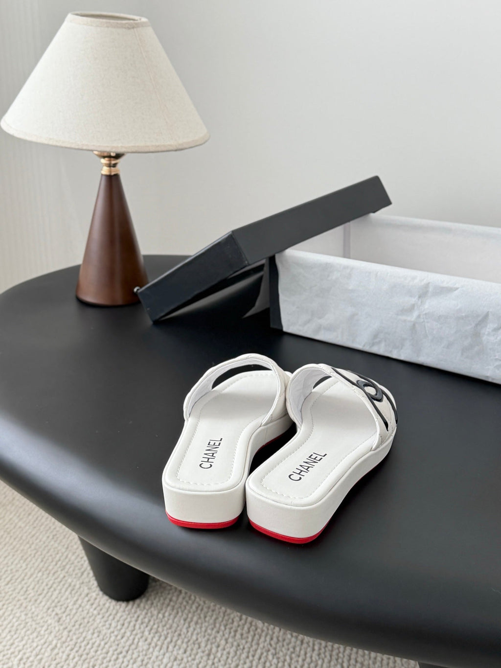 CC 26K Cambon Slippers White Lambskin 670824