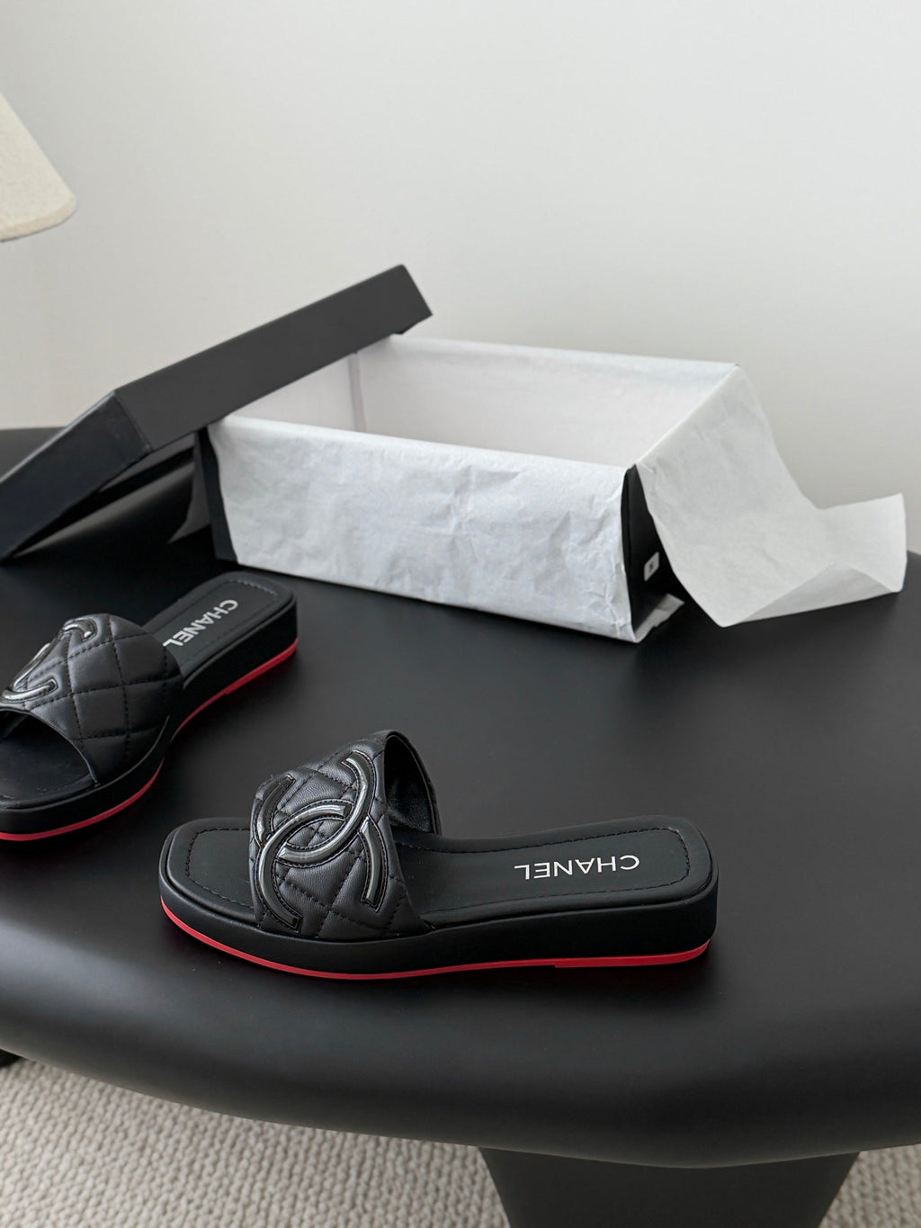 CC 26K Cambon Slippers Full Black Lambskin 670825