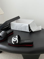 CC 26K Cambon Slippers Black Lambskin 670827