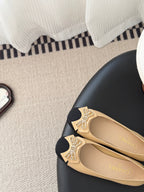 CC 26K Bow Ballet Flat Beige Black Lambskin Canvas 670828
