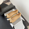 CC 26K Bow Ballet Flat Beige Black Lambskin Canvas 670828