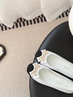 CC 26K Bow Ballet Flat White Black Lambskin Canvas 670829