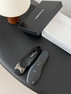 CC 26K Bow Ballet Flat Black Lambskin Canvas 670830