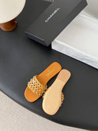 CC 26SS Slipper Tan Brown Woven Lambskin 670627