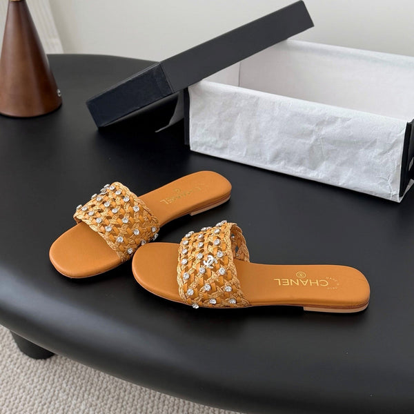 CC 26SS Slipper Tan Brown Woven Lambskin 670627