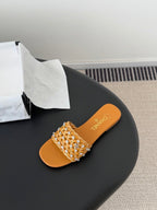 CC 26SS Slipper Tan Brown Woven Lambskin 670627