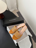 CC 26SS Sandals Tan Brown Woven Lambskin 670632