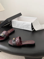 CC 26C Slippers Black Burdundy Quited Lambskin 670609