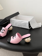 CC 26SS Slippers 7cm Black Pink Lambskin Patent Leather 670612