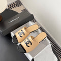 CC 26SS Mary Jane Slippers Black Beige Lambskin Patent Leather 670616