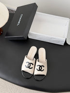CC 26SS Mary Jane Slippers Black White Lambskin Patent Leather 670617