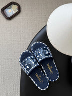 CC 26ss Slippers White Navy Blue Sheepskin Woven 670368