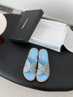 CC 26s Sandals Blue Raffia Sheepskin 670372