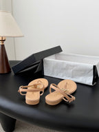 CC Strappy Sandals Beige Suede Sheepskin 670393