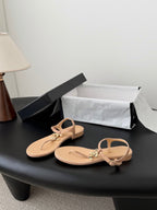 CC Strappy Sandals Beige Suede Sheepskin 670393